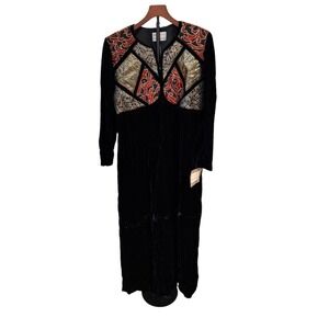 Kathleen Usherwood Periphery Vtg 80s Black Velvet Patchwork Maxi Dress NWT USA M